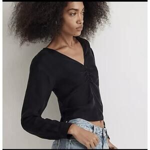 Madewell Blouse Women Size 10 Brushed Ruched Front Top Long Sleeve Boho NWT